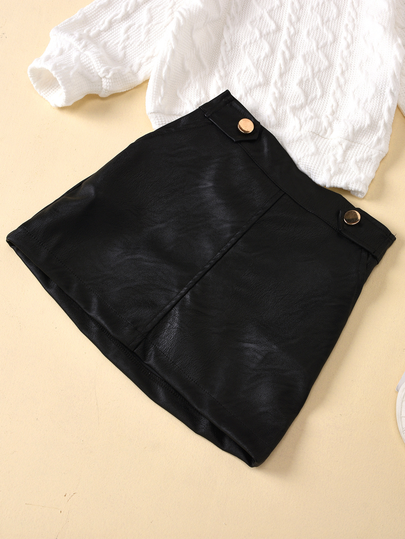 New Children's Solid Color Round Neck Twist Knit Pullover Leather Skirt Two-piece Wholesale Nihaojewelry display picture 11