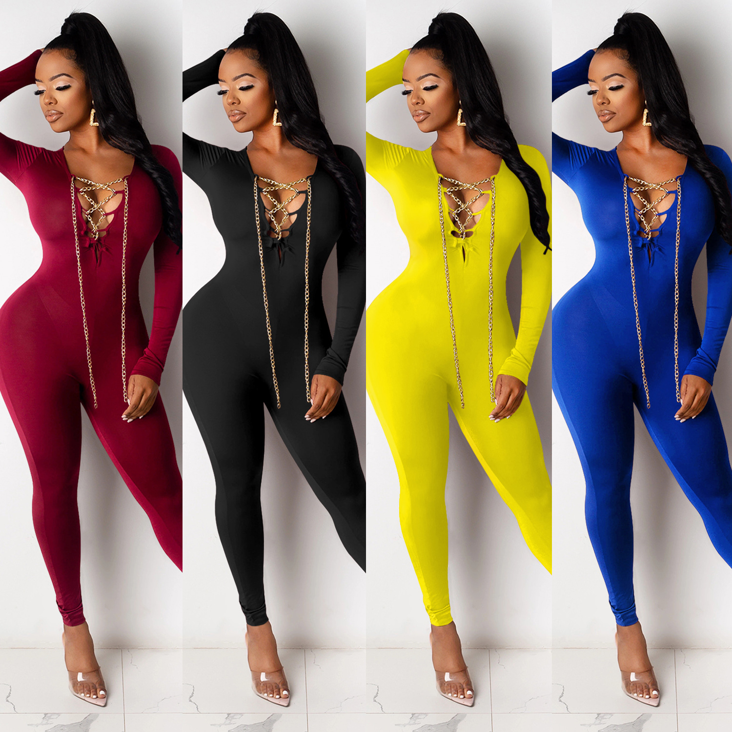 fashion sexy V-neck straps jumpsuit nihaostyle clothing wholesale NSXYZ68588