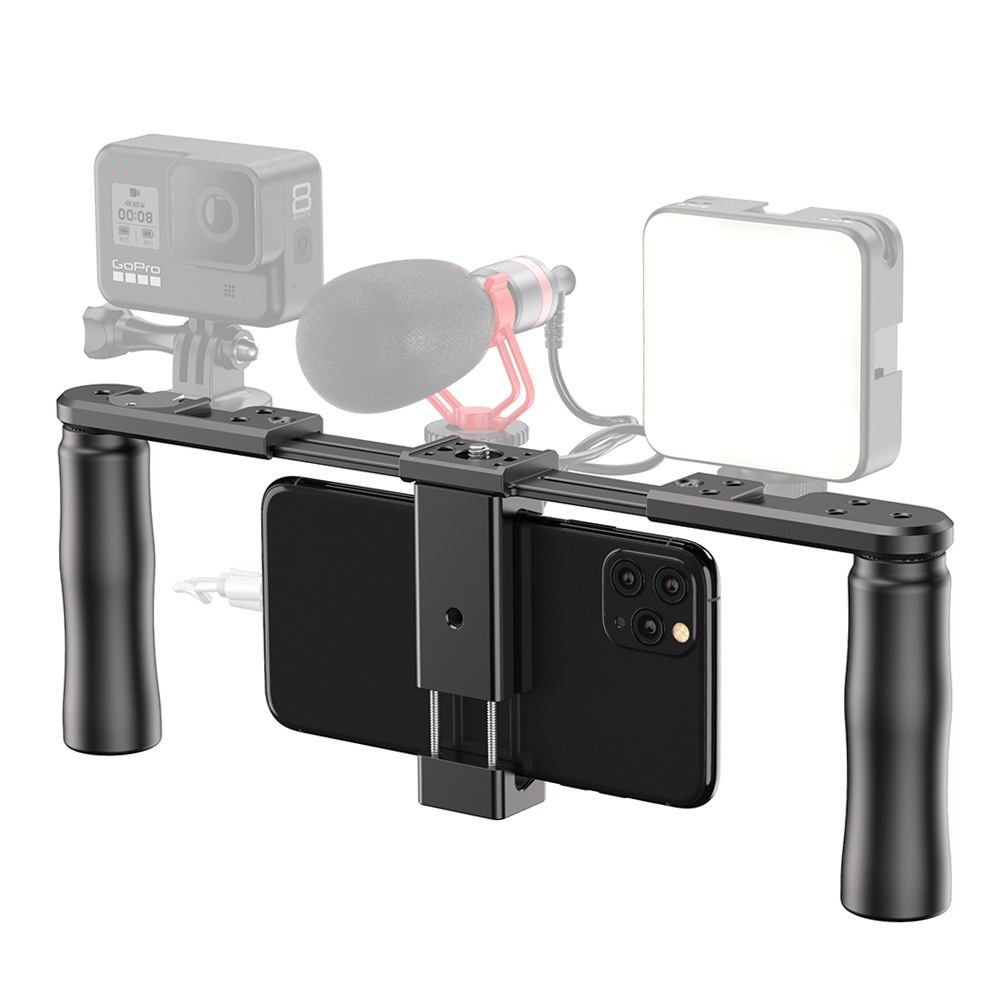 APEXEL新款VLOG双手持摄影视频直播运动相机外接灯麦兔笼手持支架