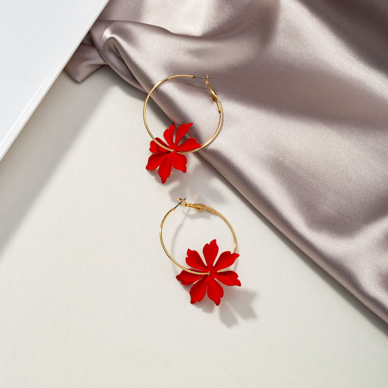 Nouvelles Boucles D&#39;oreilles Marguerite Coréenne Fleur Rouge display picture 2