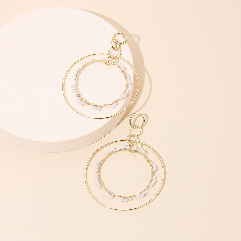 19g Weight Earrings Classification Wedding, Travel, Birthday, Festival Occasion Women'S Gender White Color  Korean  Geometric Ring Rice Bead Earrings 4