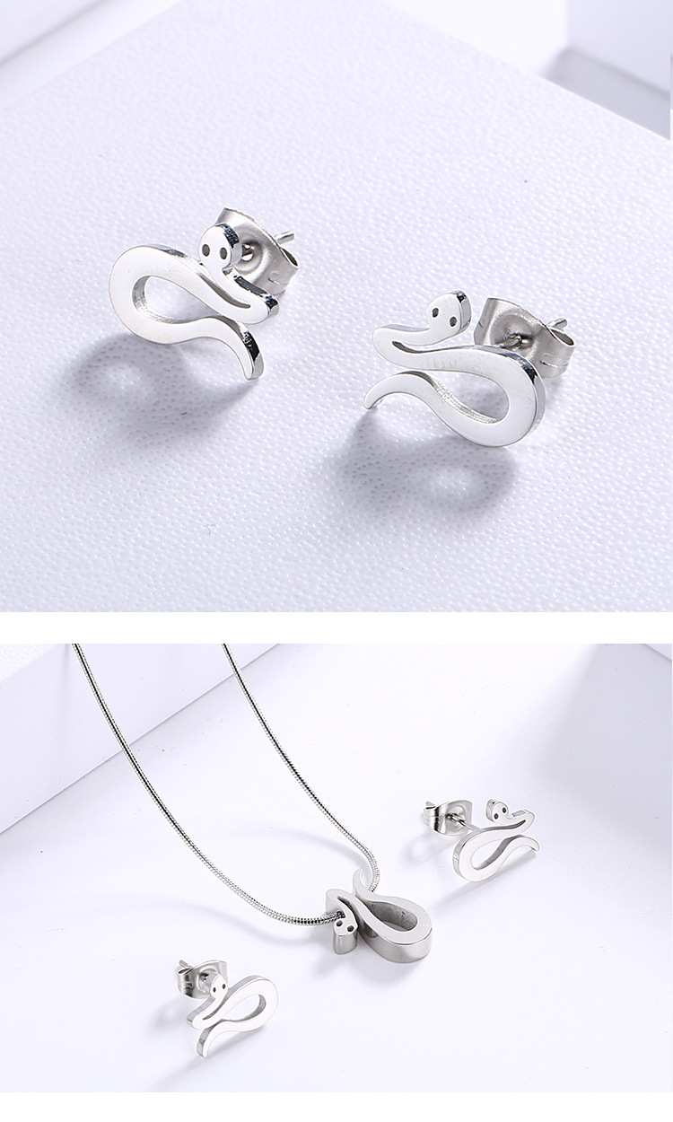 New Simple Personality Titanium Steel Snake-Shaped Ear Stud Necklace Suit Korean Fashion Girlsu0027 