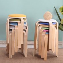 实木客厅时尚椅子凳子小创意家用高圆凳美式软面餐桌板凳成人独凳