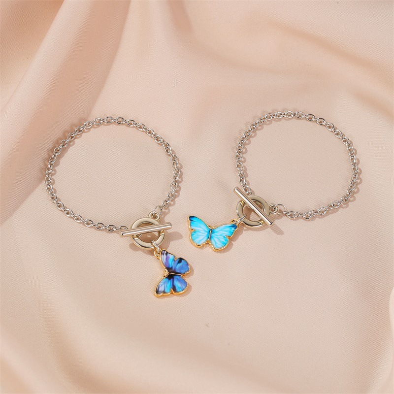 Summer New Product Gradient Butterfly Necklace Couple Clavicle Chain Butterfly Bracelet Wholesale display picture 4