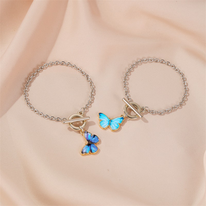 Summer new product gradient butterfly necklace couple clavicle chain butterfly bracelet wholesale