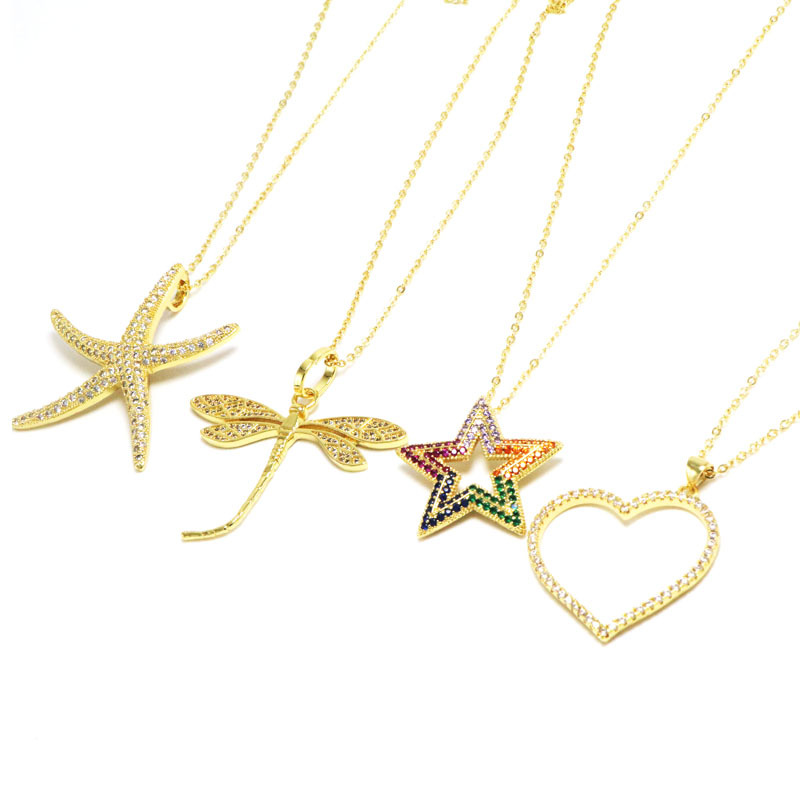 Copper Material Copper Star Starfish Heart Shape Necklace