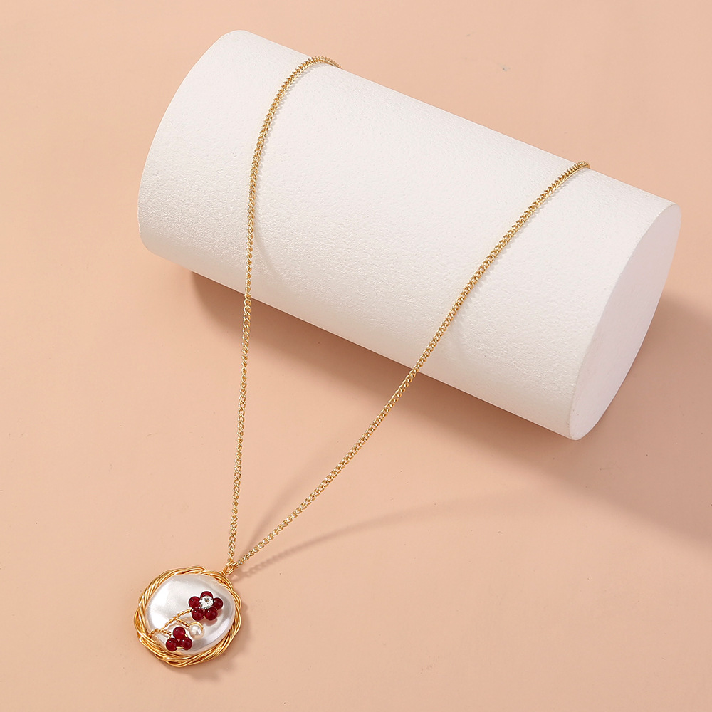 Retro Alloy Jewelry Hand-wound Simulation Natural Stone Red Flower Single-layer Necklace display picture 3