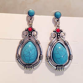 wish热卖复古绿色松石水滴梨形耳环跨境饰品欧美波西米亚潮女耳饰