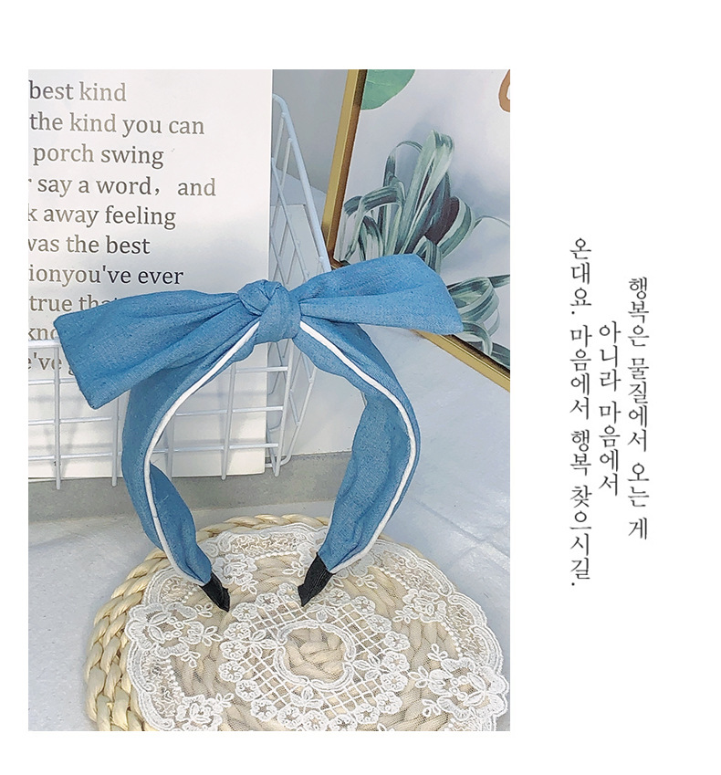 Korean Dongdaemun New Single-layer Bow Cloth Headband Simple Clamp Color Denim Wide-edged Headband Wholesale display picture 7