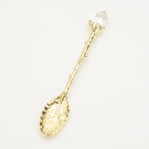 Antique carved crystal head pattern alloy leaf spoon Nordic creative coffee ice cream spoon