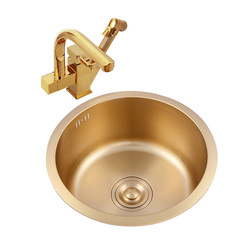 Nanometal Gold Stainless Steel Kitchen Sink Countertop Mini Small Round Basin 304 Undermount Single Slot