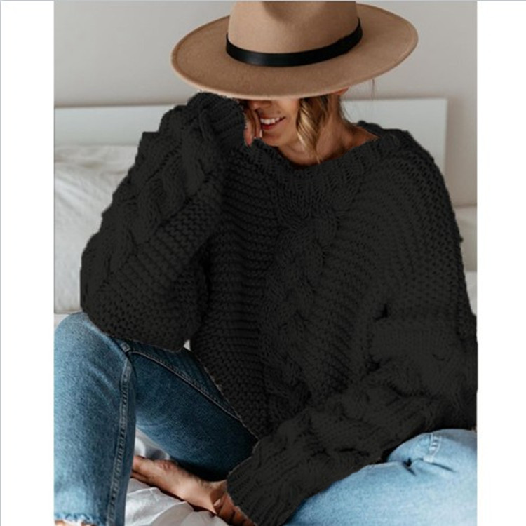 Suministro de comercio exterior deseo europeo y americano Otoño e Invierno popular color sólido suéter con cuello en V giro suéter suelto suéter casual para las mujeres