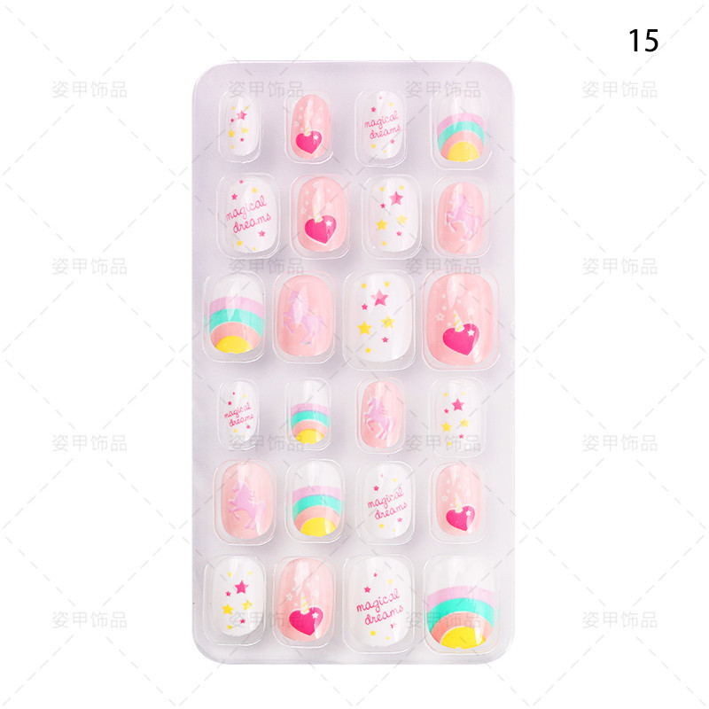 Finished nail piece Children wear nail pieces 24 pieces of cartoon Christmas fake nails detachable nail stickers with glue back