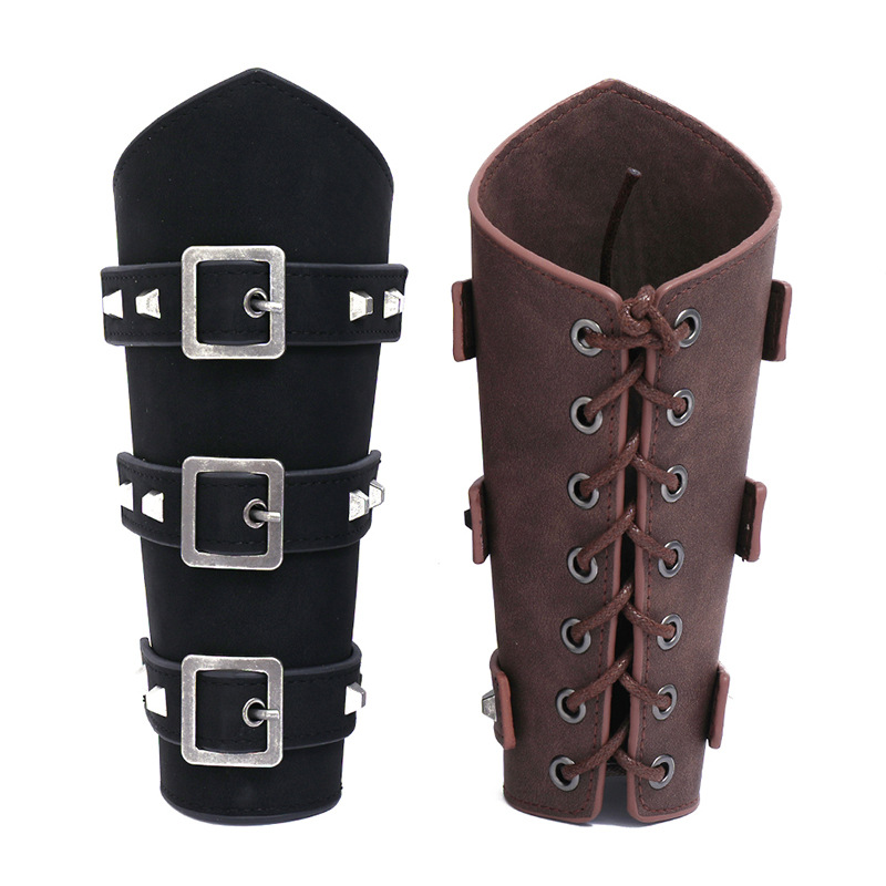New Exaggerated Men's Leather Wrist Guards Personality Wide Leather Punk Riding Arm Guards display picture 1