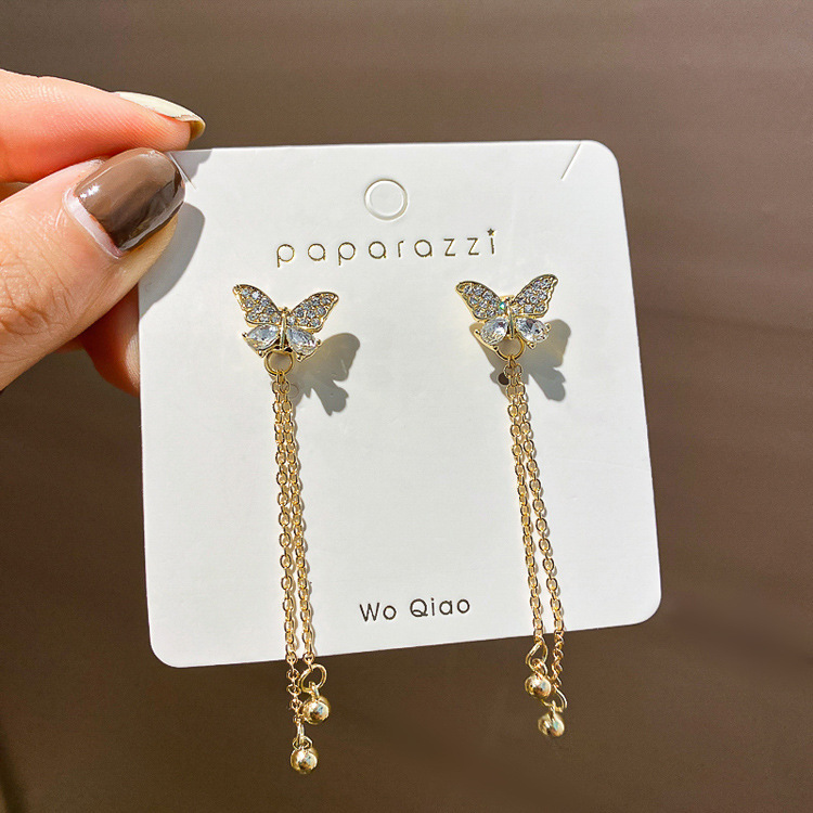 925 Silver Needle A Pair Of Butterfly Fairy Tassel Long Korean  Alloy Earrings display picture 9