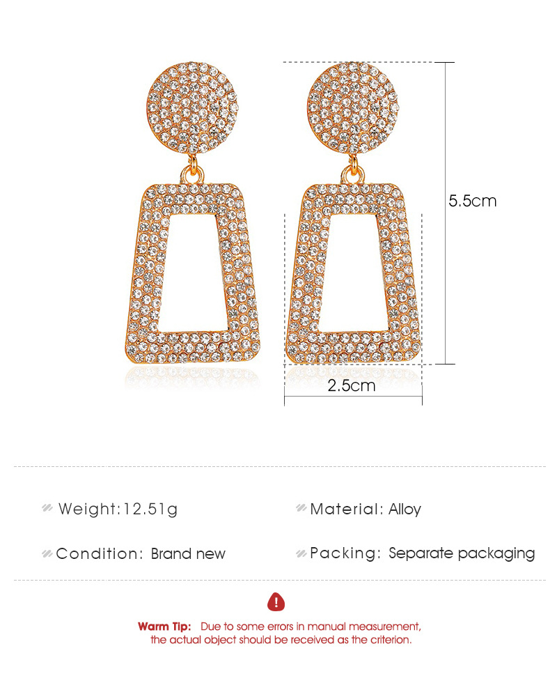 New Earrings Temperament Long Section Flash Diamond Geometric Earrings Exaggerated Wind Diamond Square Hollow Earrings Wholesale Nihaojewelry display picture 1