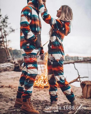 The new spot 2020 England leisure time Couple clothes lattice Fleece Long sleeve Hooded suit