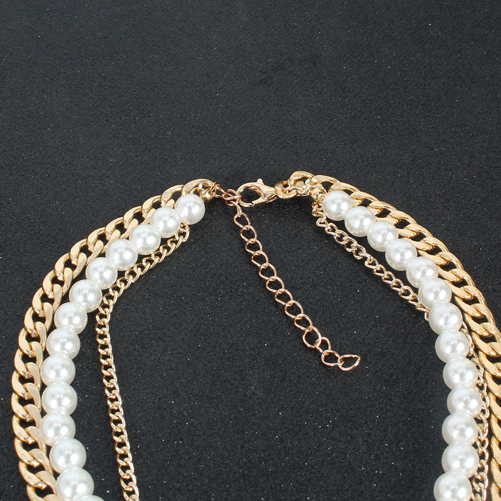 Creative Fashion Thick And Thin Chain Pearl Multi-layer Necklace Clavicle Chain Jewelry Necklace display picture 5