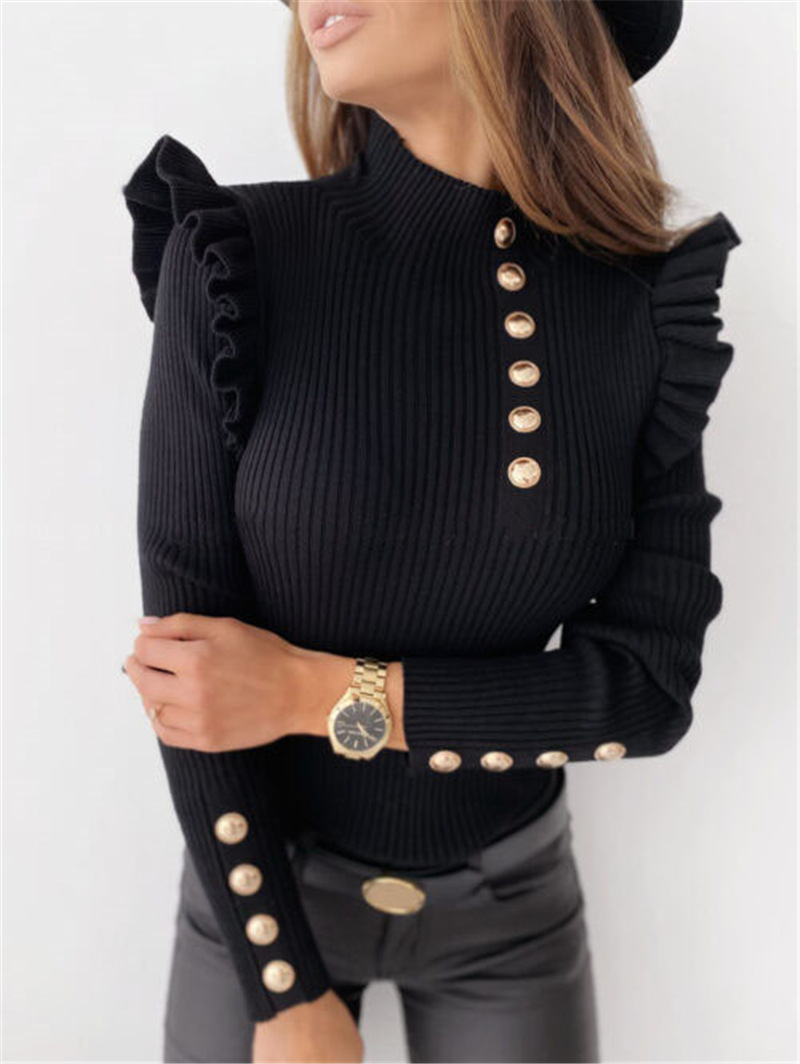 Women's Knitwear Long Sleeve Sweaters & Cardigans Ruffles Fashion Solid Color display picture 5