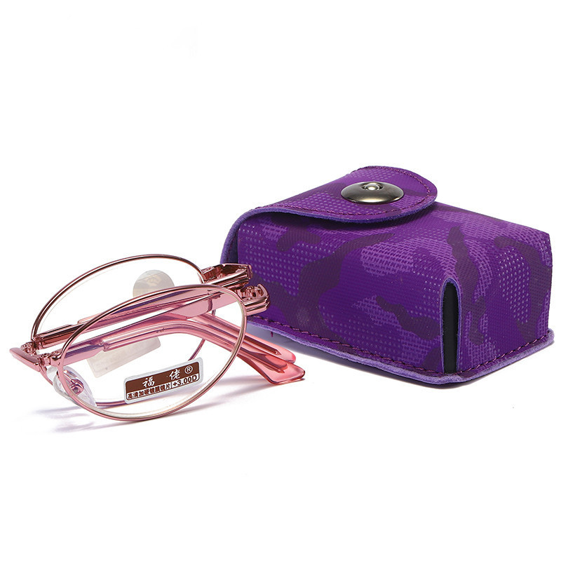 New Women's Folding Anti-blue Light Reading Glasses Fashionable Portable Film Powder Frame with Box Folding Reading Glasses