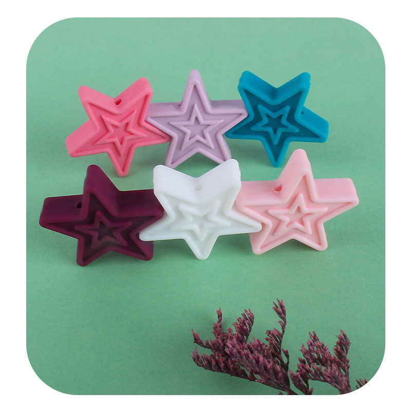 Estrella silicona molar juguete mordedor pulsera chupete cadena collar accesorios estrella de cinco puntas DIY bebé suministros Accesorios