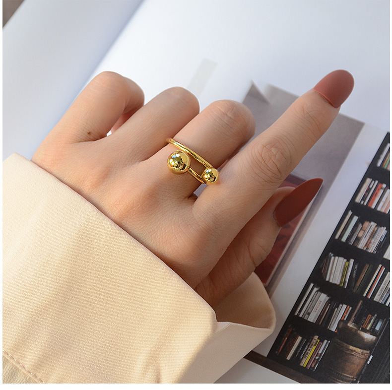 Creative Line Art Double Ball Ring Titanium Steel Plated Rings Wholesale display picture 14