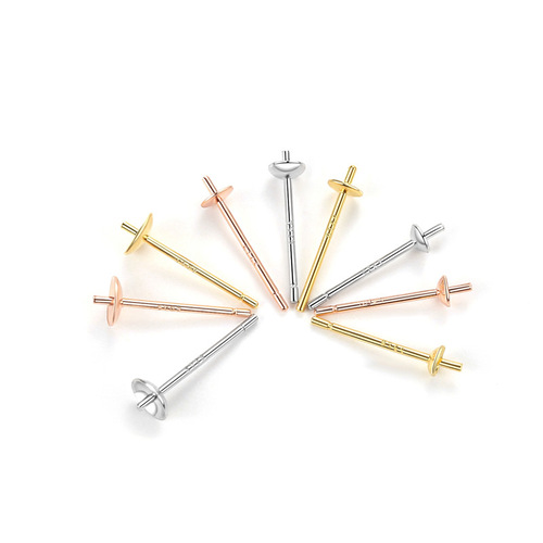 S925 sterling silver ear stud accessories pearl holder half hole bead ear pin DIY bowl pin 3 4mm bead plate earrings manufacturer wholesale