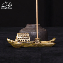 黄铜乌篷船摆件铜渔船手把件仿古铜器精工黄铜古玩铜雕摆件饰品