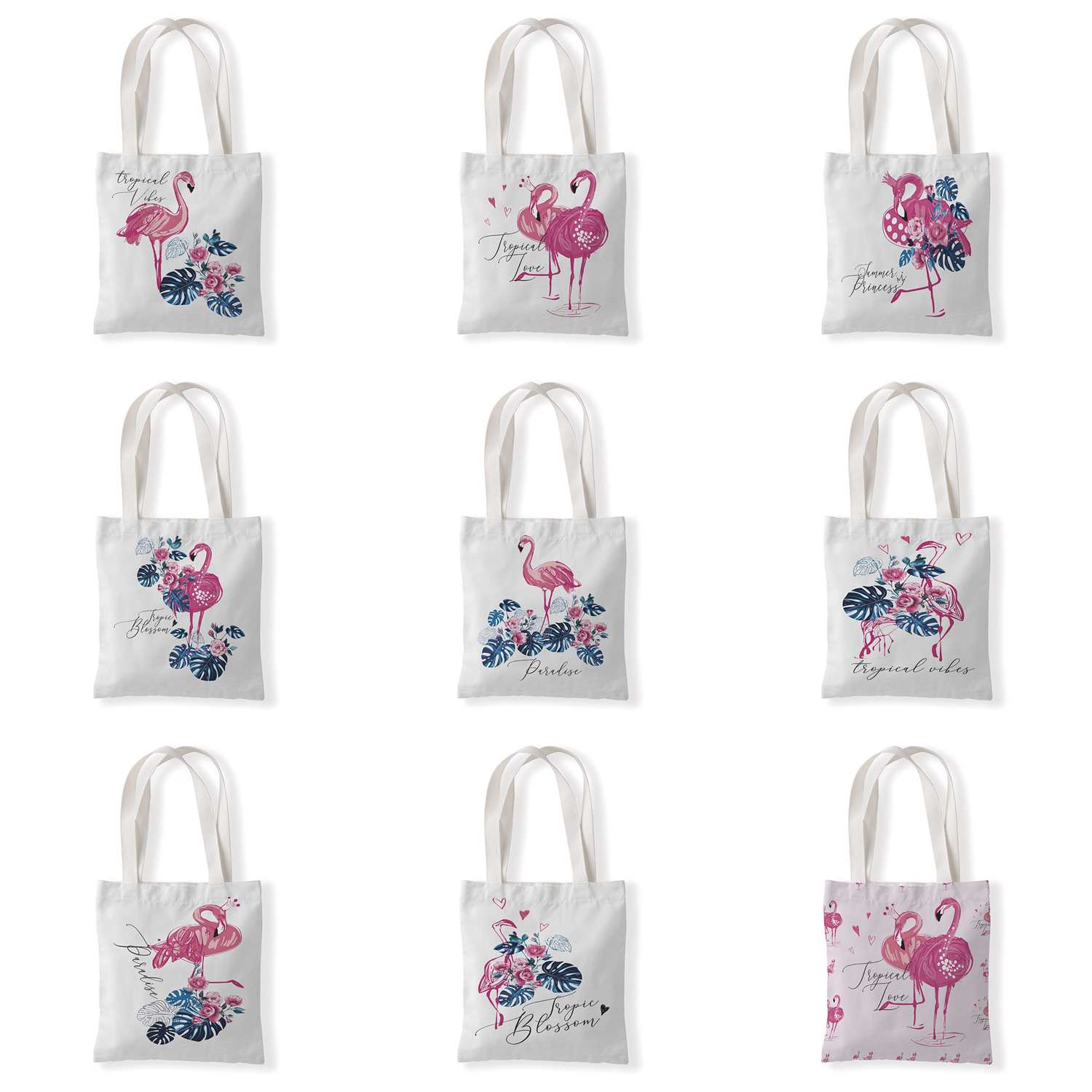 几何火烈鸟图案帆布袋单肩学生小手拎包零钱袋休闲百搭女包