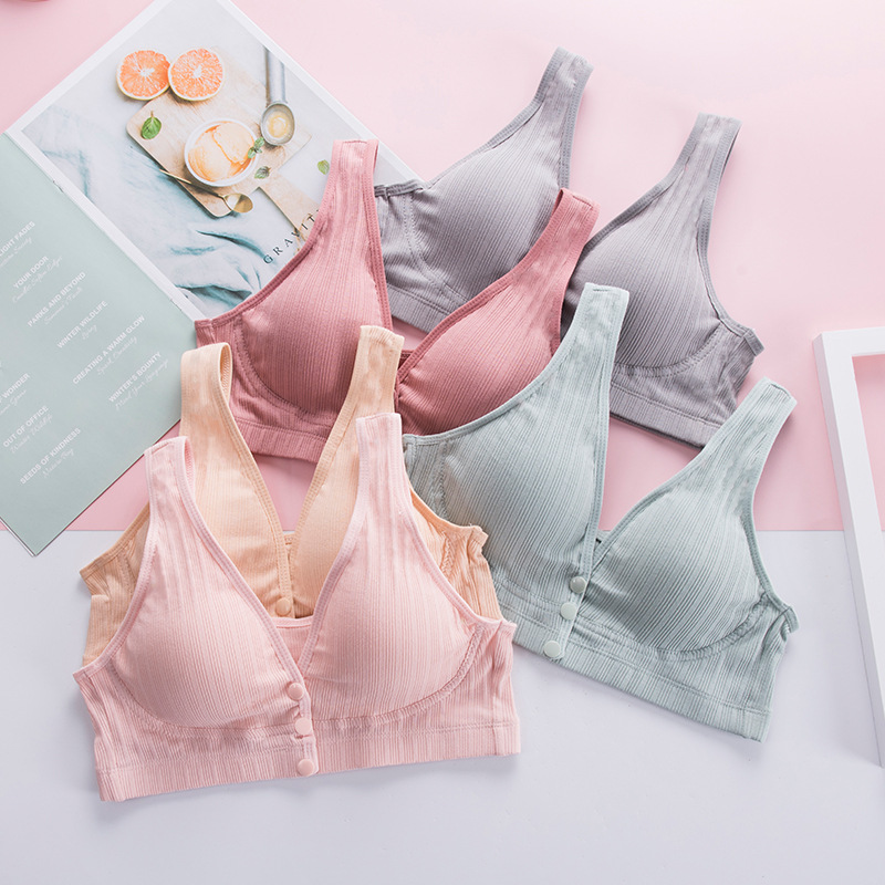 夏新款纯棉透气前开扣大码哺乳文胸聚拢无钢圈孕妇内衣背心款文胸|ms