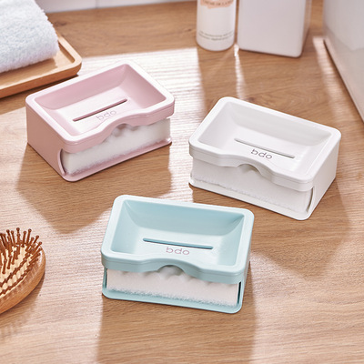 简约带海绵块双层沥水皂盒