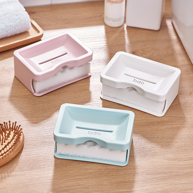 简约带海绵块双层沥水皂盒