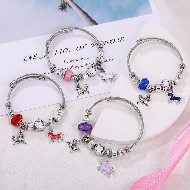 Style Simple Licorne Cheval Alliage Acier Au Titane Émail Unisexe Bracelet display picture 2