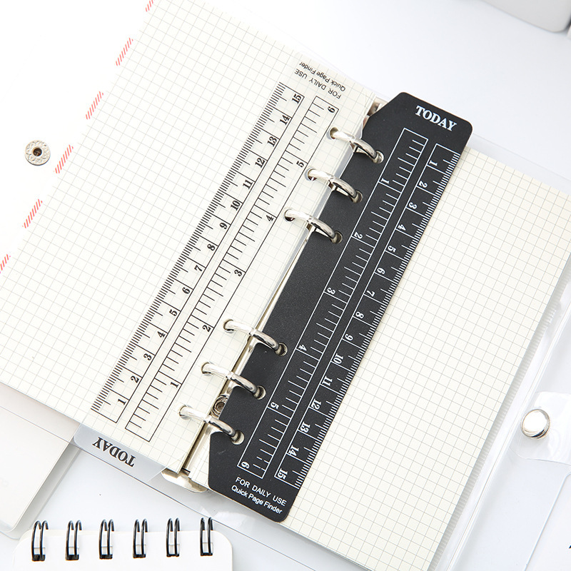 Loose-Leaf Bookmark Ruler A5A6A7 6-Hole Divider Ruler Black Transparent Thickened Planner Notebook Measuring Ruler with Scale