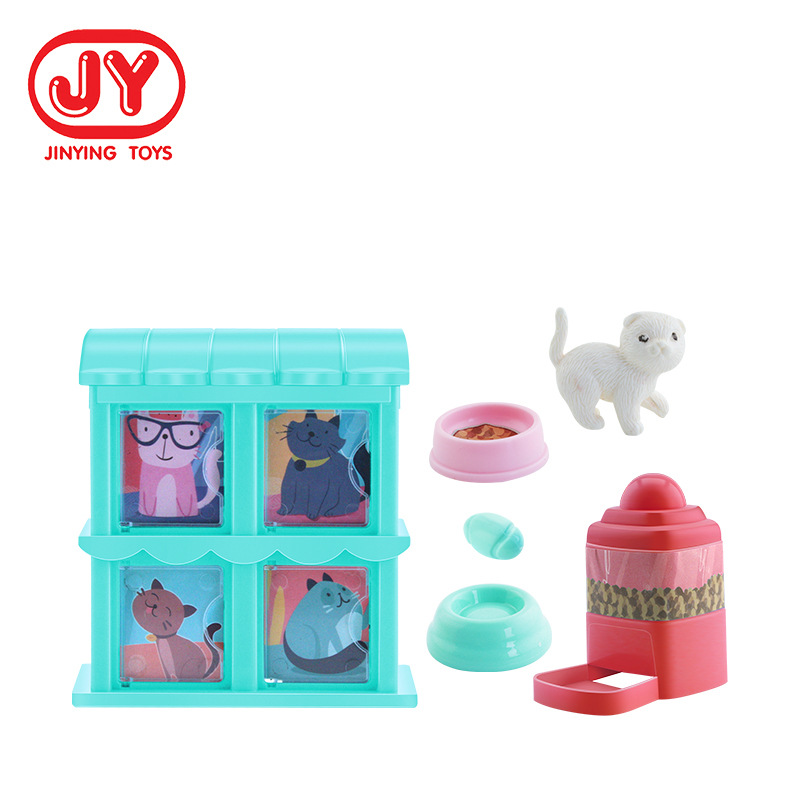 Suministro transfronterizo animal play House simulación de juguete de alimentación modelado cuidado mascota gato fábrica de juguetes al por mayor