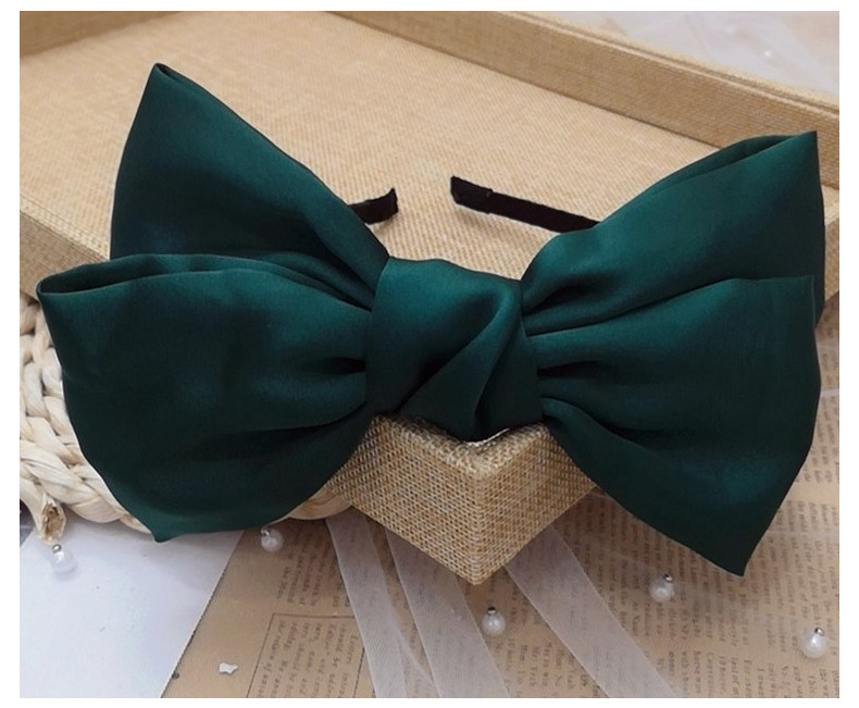 Korean Double-layer Big Bow Headband Pure Color Satin Cloth Wide-sided Hair Hole Headband Wholesale Nihaojewerly display picture 5