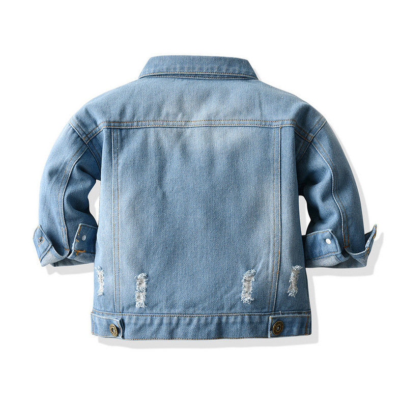 Veste Pour Enfants Cardigan En Détresse Denim Court À Manches Longues Revers Vêtements Bébé En Gros display picture 3