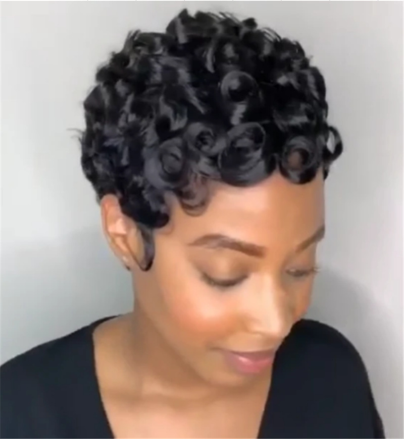 Comercio exterior transfronterizo nueva peluca europea y americana Peluca de Mujer Africana pequeña peluca rizada Peluca de fibra química fábrica al por mayor