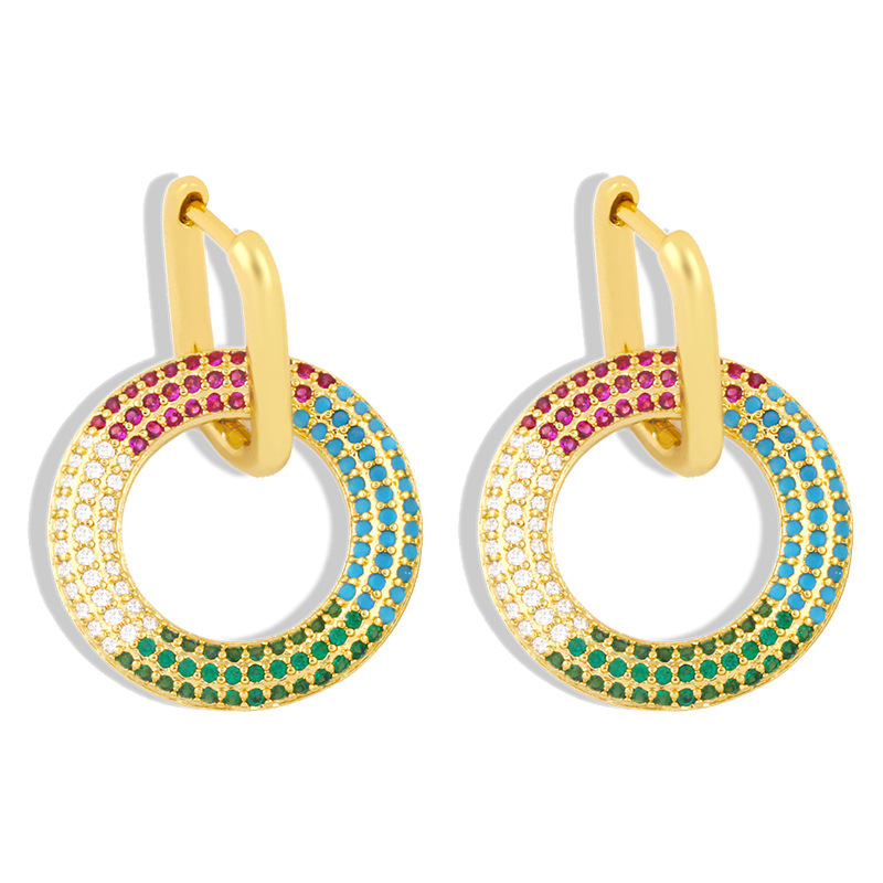 Nouvelle Mode Boucles D'oreilles Rondes En Cuivre Zircon Incrusté Pour Les Femmes Vente En Gros display picture 7