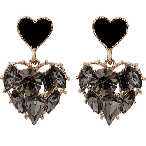 Black Rhinestones Love Earrings women versatile Earrings Earrings accessories