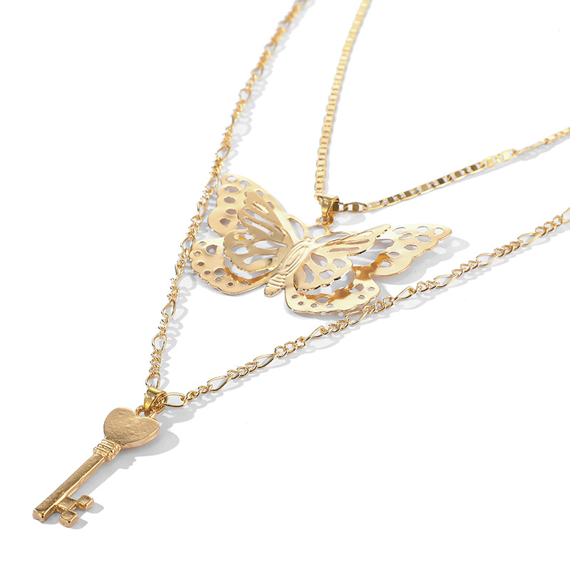 Butterfly Accessories Ladies Simple Butterfly Key Pendant Necklace Door Lock Multi-layer Pendant Sweater Chain Wholesale Nihaojewelry display picture 11