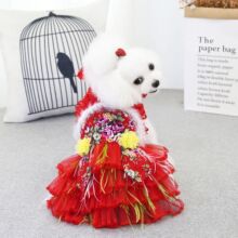 繁花似锦 宠物婚纱礼服裙子 宠物衣服狗喜庆唐裙子猫衣服唐裙