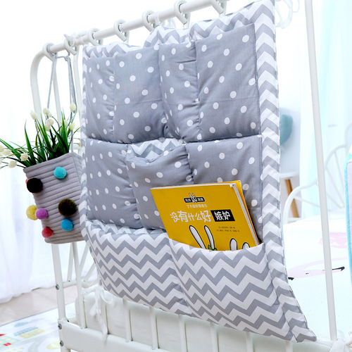 新款多层全棉婴儿床收纳袋 卡通多功能床头宝宝尿布储物袋