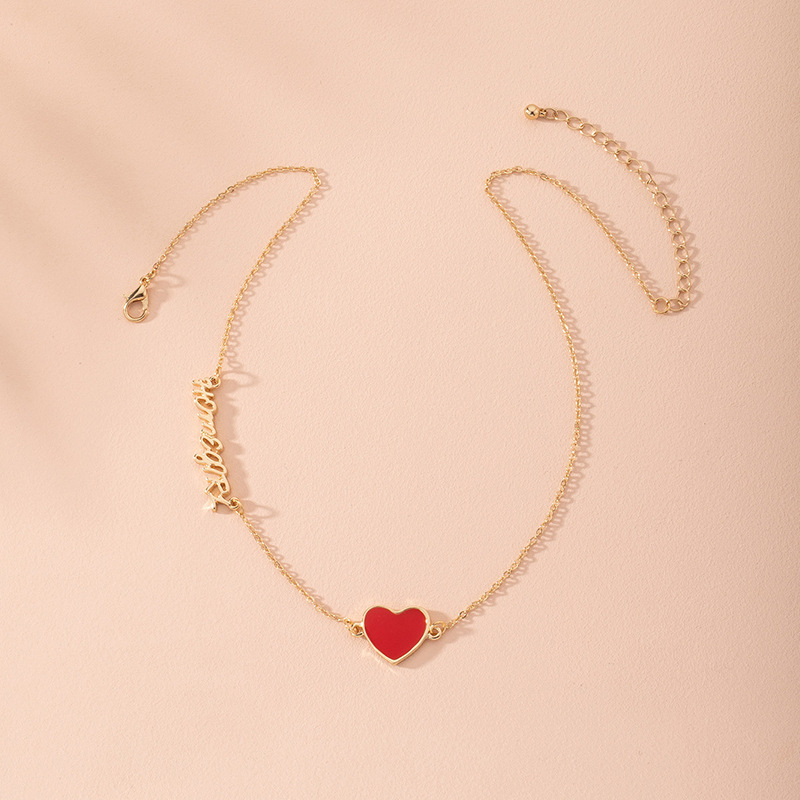 New Simple Heart-shaped Love Ladies Korean Small Red Heart Letter Pendant Clavicle Chain Necklace Wholesale display picture 3