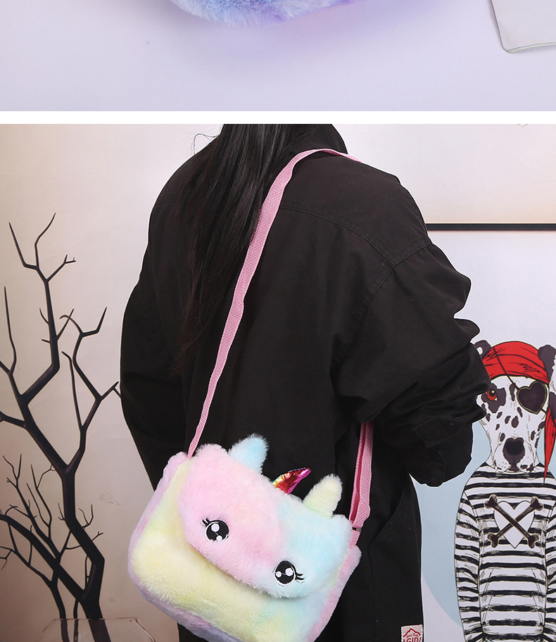 新款独角兽兔毛背包毛绒小包女包可爱卡通儿童休闲单肩斜挎包详情图13
