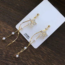 韩国东大门同款 金色五角星形锆石耳坠耳环 防过敏纯银针新娘配饰