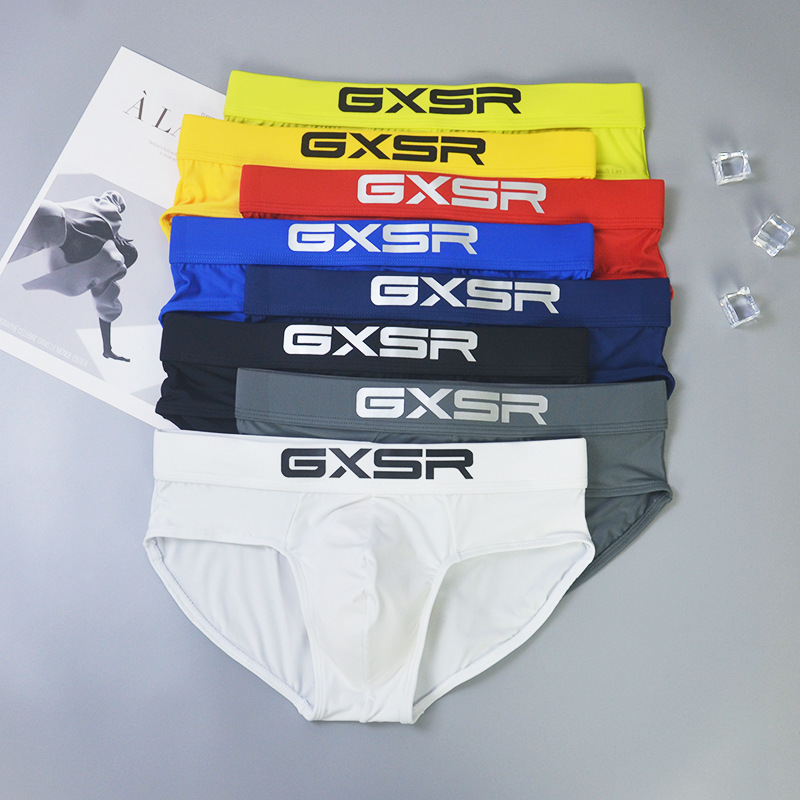 Trendy Brand GXSR Men's Briefs Milk Silk Ice Silk Low Waist Breathable Elastic Pocket Comfortable Briefs