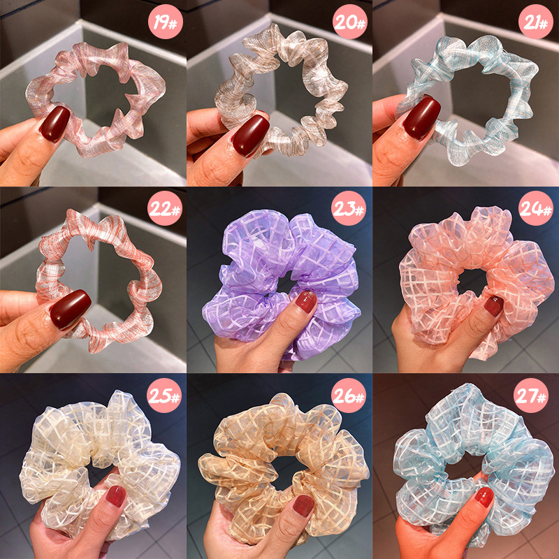 Spring New Fashion Mesh Solid Color Ribbon Cheap Scrunchies Wholesale display picture 14