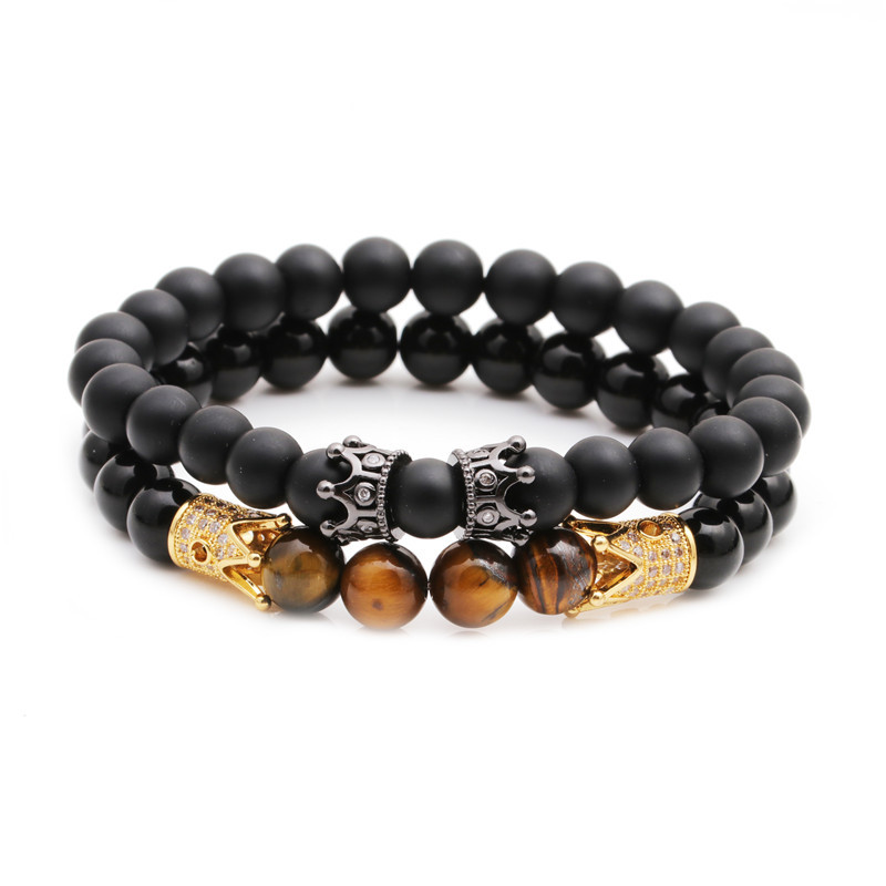 new hot sale frosted bright stone stone tiger eye stone crown beaded DIY bracelet set wholesale niha