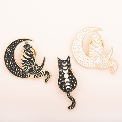 New European and American Punk-Style Alloy Lapel Pin: Cat on the Moon Brooch—Cross-Border, Boldly Colored, Fun Metal Badge